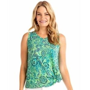 NWT Fresh Produce Tropic Gardens Noa Kiwi Green Floral‎ Side Tank Top Size  M